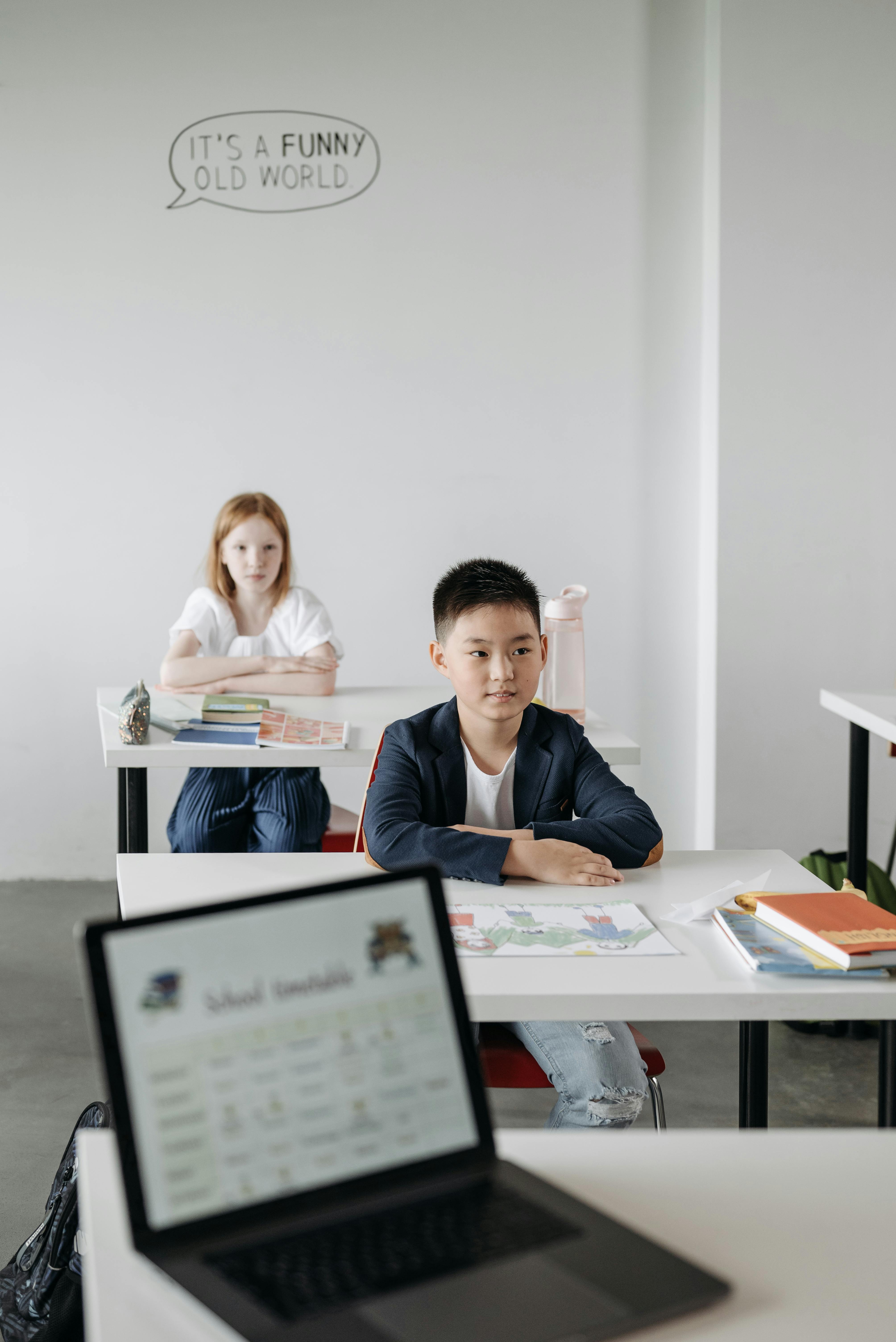 Two students attending class
