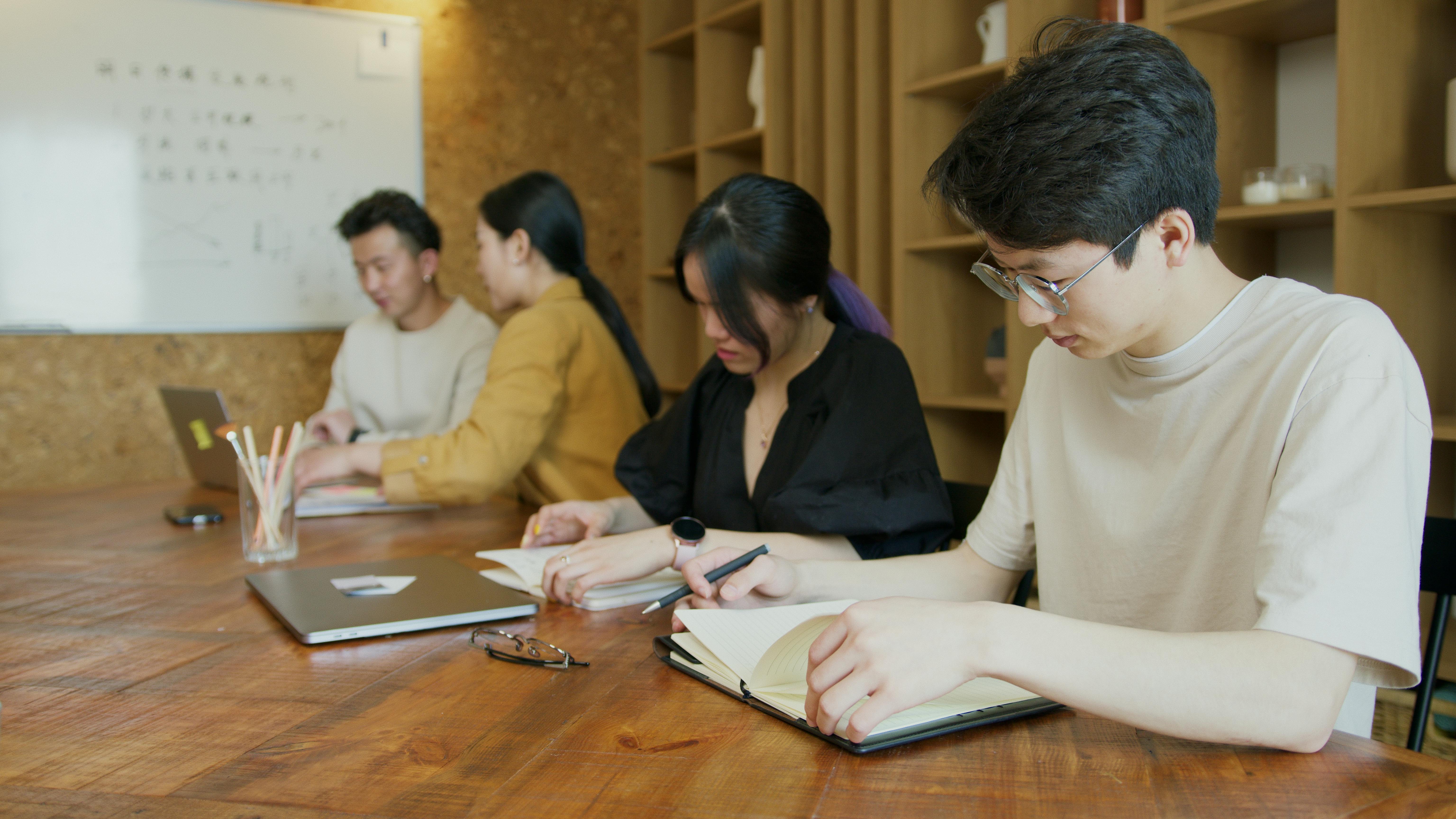 Four students studying