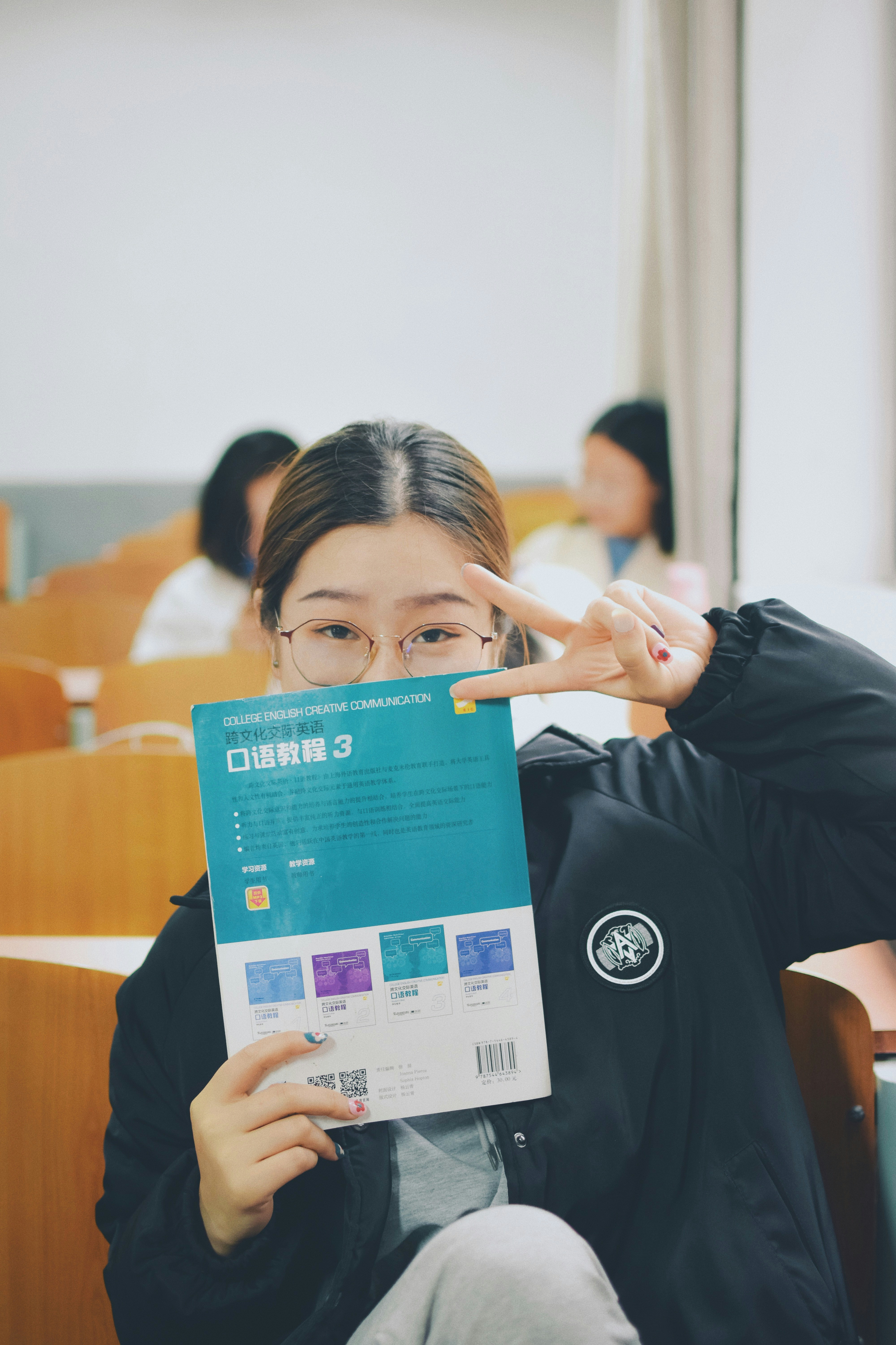 A student reading study materials.