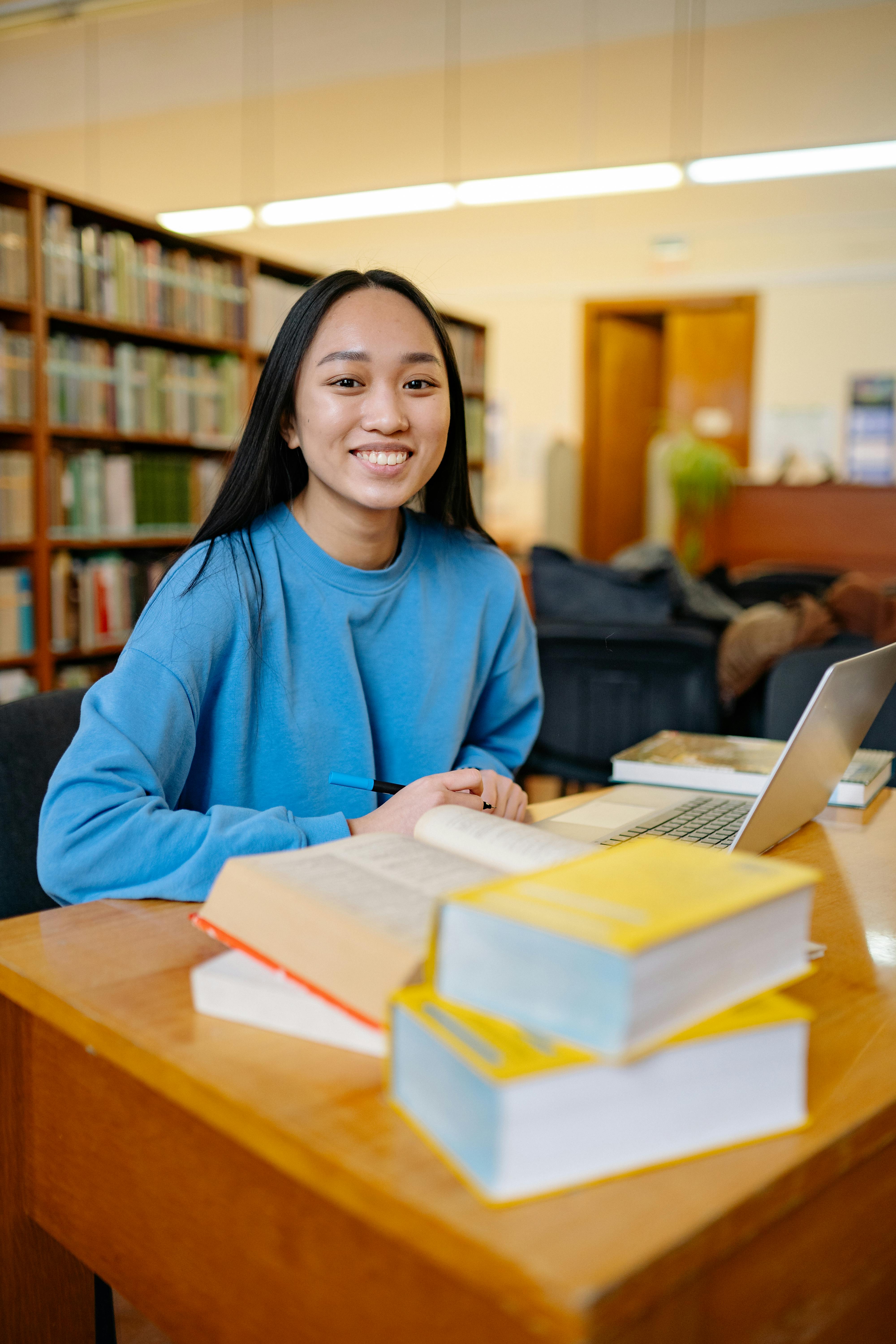 A student studying in a library